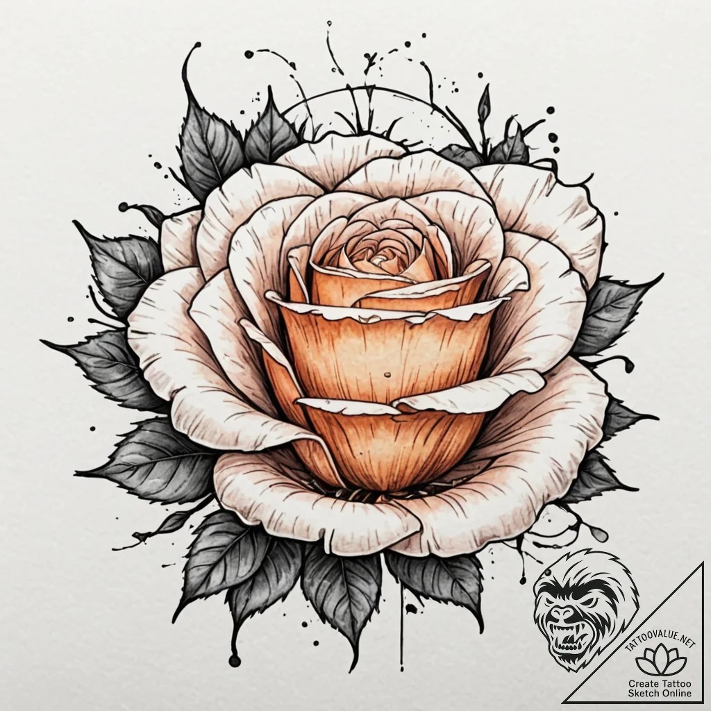 Tattoo sketch a full blooming rose in waterco... - tattoo sketch (№1752730590_0, 17.07.2025 05:36) — tattoovalue.net