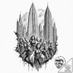 A watercolor sketch of the avengers tower,, t… – tattoo sketch (№1752730991_0, 17.07.2025 05:43) — tattoovalue.net