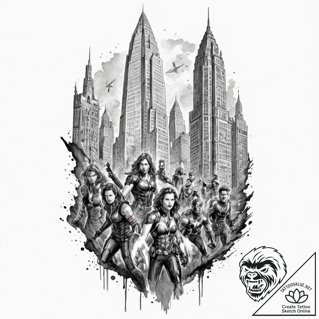 A watercolor sketch of the avengers tower,, t... - tattoo sketch (№1752730991_0, 17.07.2025 05:43) — tattoovalue.net