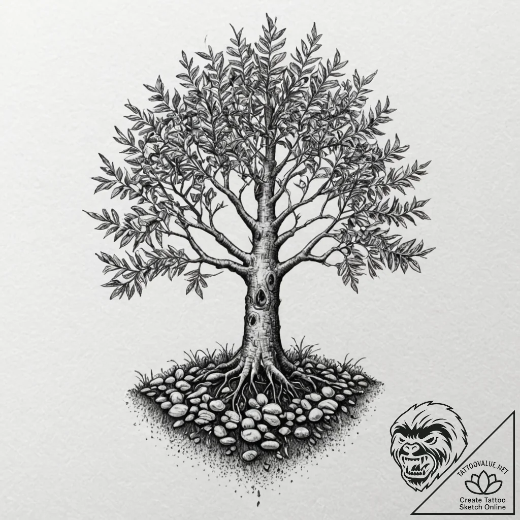 Tattoo sketch a seed growing into a mature tr... - tattoo sketch (№1752731547_0, 17.07.2025 05:52) — tattoovalue.net