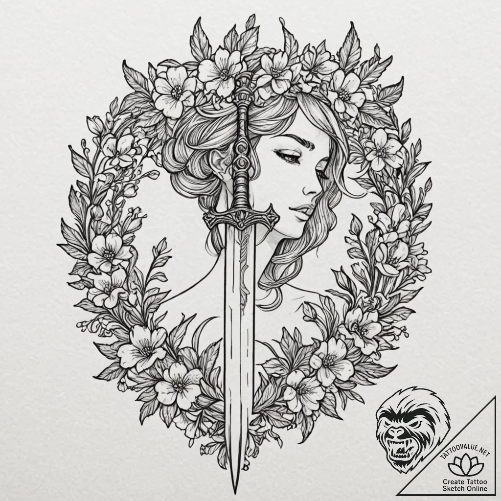 Tattoo design a broken sword piercing the gro... - tattoo sketch (№1752732191_0, 17.07.2025 06:03) — tattoovalue.net