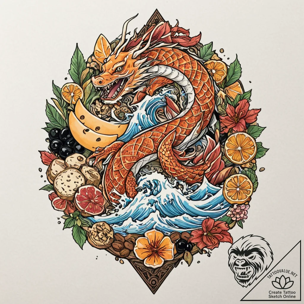 A charcuterie board with a variety of cheeses... - tattoo sketch (№1752732272_0, 17.07.2025 06:04) — tattoovalue.net