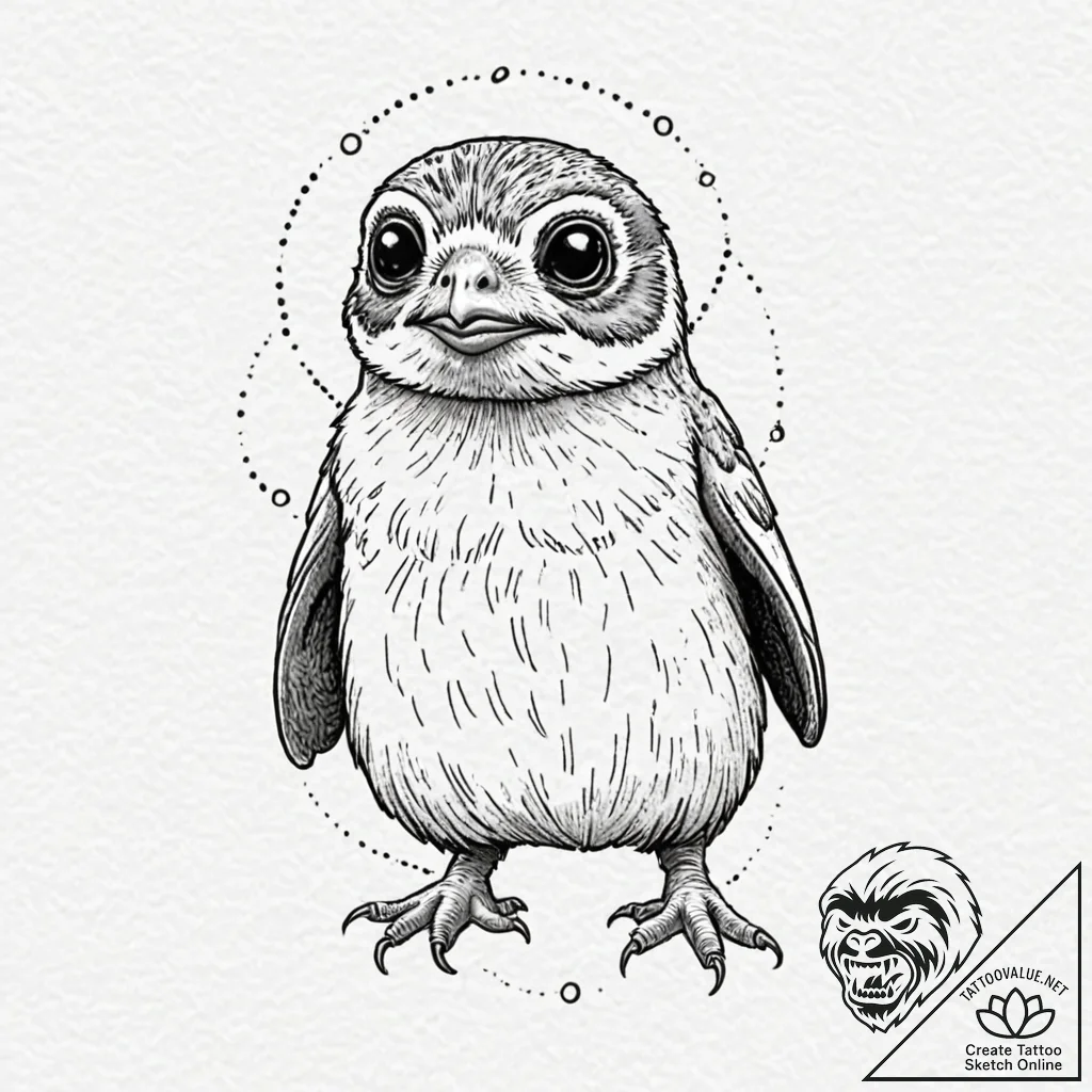 33. neo-traditional tattoo of a porg, cute an... - tattoo sketch (№1752732352_0, 17.07.2025 06:05) — tattoovalue.net