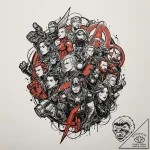 A graphic novel panel of the “avengers assemb… – tattoo sketch (№1752732432_0, 17.07.2025 06:07) — tattoovalue.net