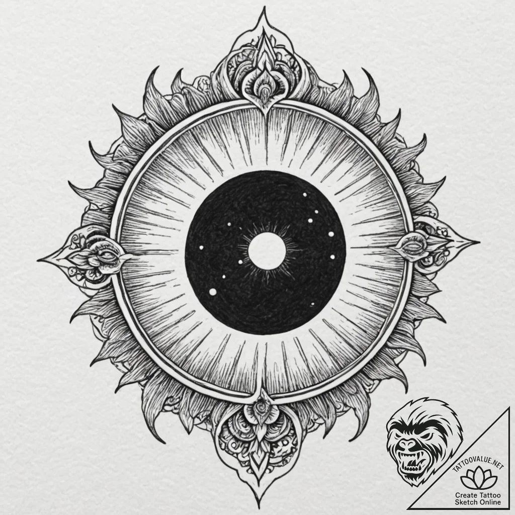 Tattoo sketch a powerful solar eclipse, symbo... - tattoo sketch (№1752732831_0, 17.07.2025 06:13) — tattoovalue.net