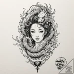 Watercolor portrait of a beautiful but deadly… – tattoo sketch (№1752732990_0, 17.07.2025 06:16) — tattoovalue.net