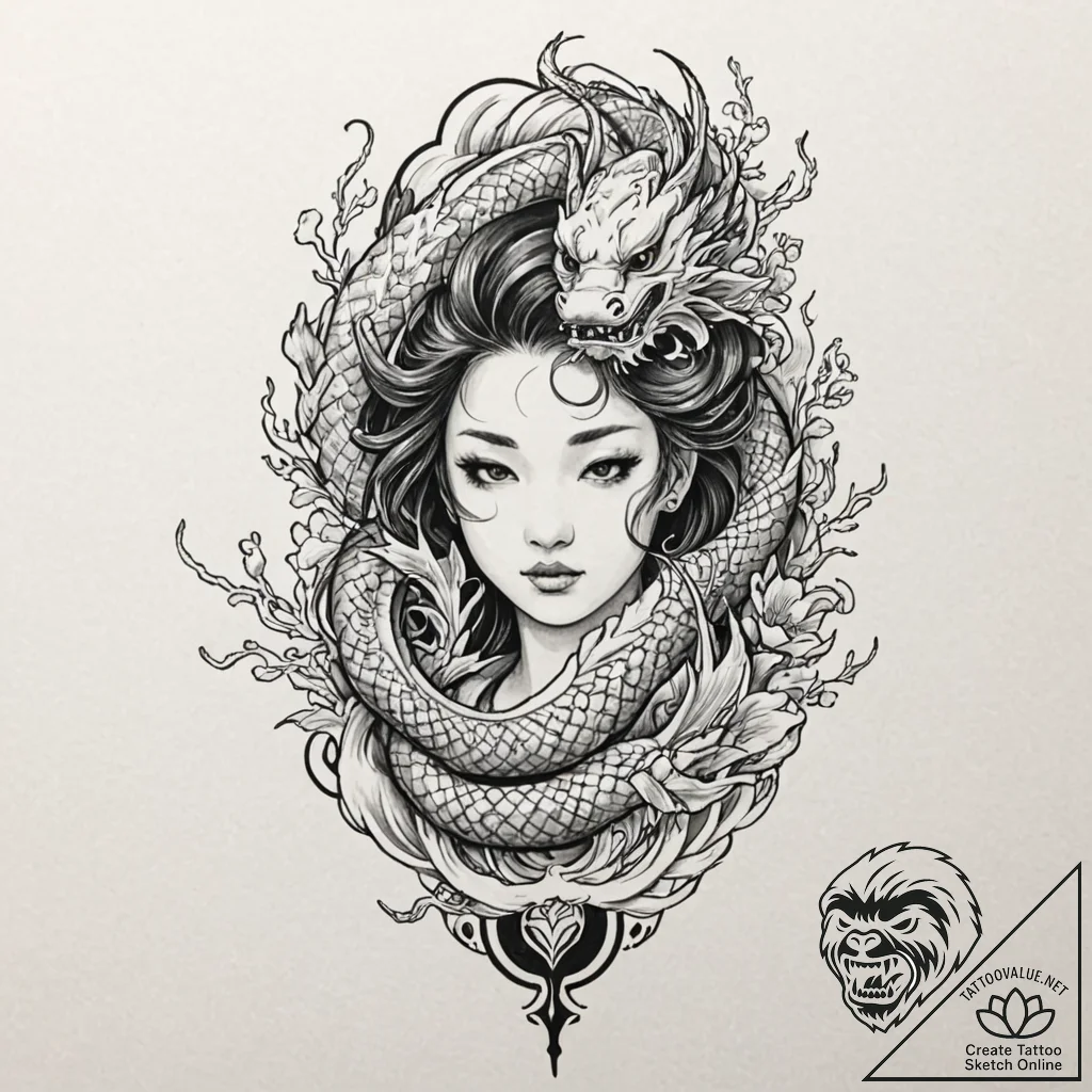 Watercolor portrait of a beautiful but deadly... - tattoo sketch (№1752732990_0, 17.07.2025 06:16) — tattoovalue.net