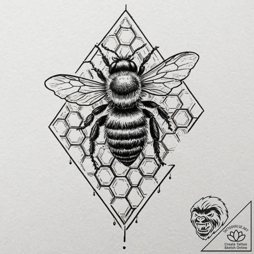 Tattoo sketch a subtle bee with a honeycomb p... - tattoo sketch (№1752733150_0, 17.07.2025 06:19) — tattoovalue.net