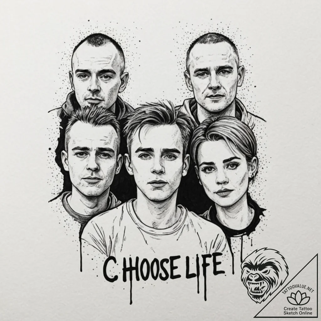 A sketch of the main characters from trainspo... - tattoo sketch (№1752733711_0, 17.07.2025 06:28) — tattoovalue.net