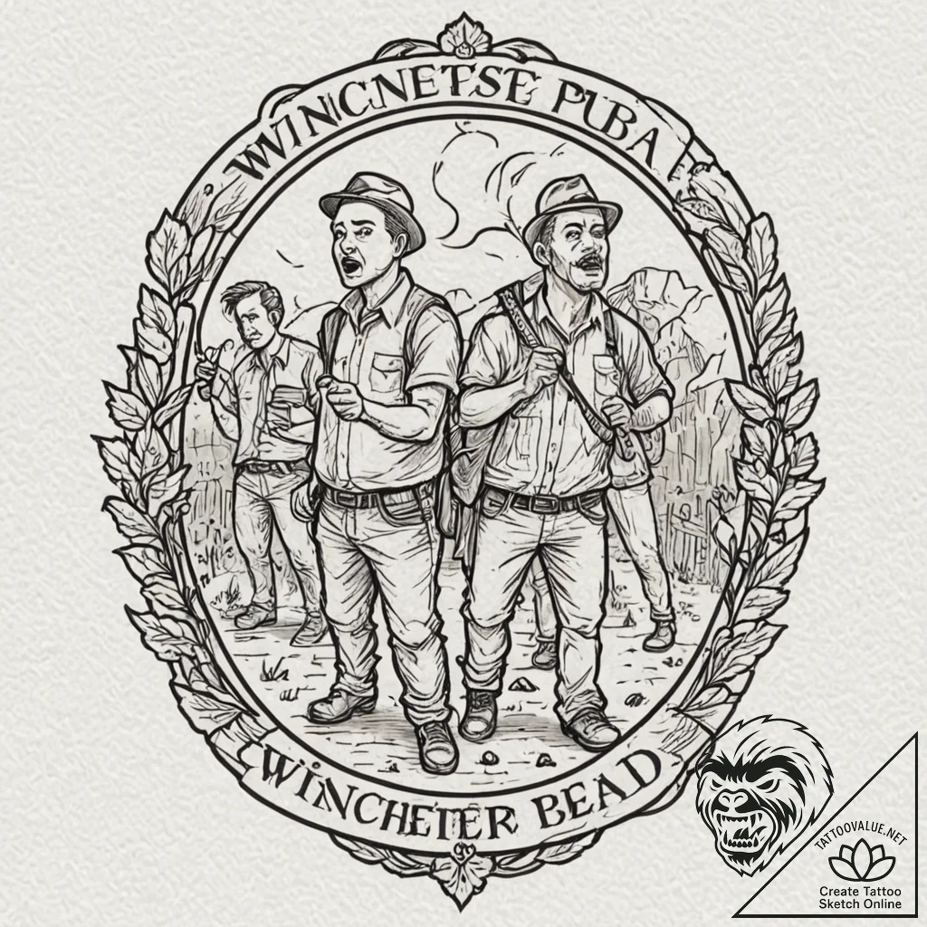 A linework tattoo of the winchester pub sign... - tattoo sketch (№1752733951_0, 17.07.2025 06:32) — tattoovalue.net