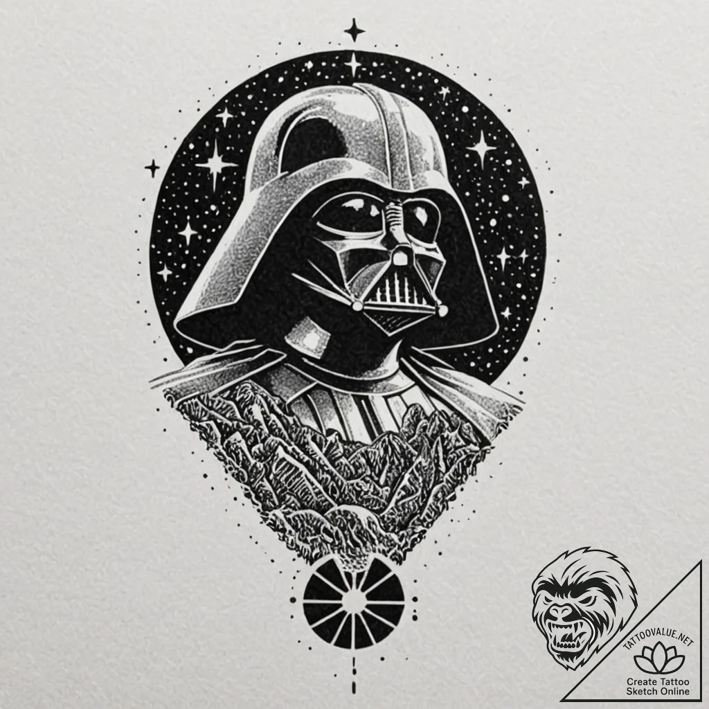 Linework tattoo design of darth vader's silho... - tattoo sketch (№1752735059_0, 17.07.2025 06:50) — tattoovalue.net