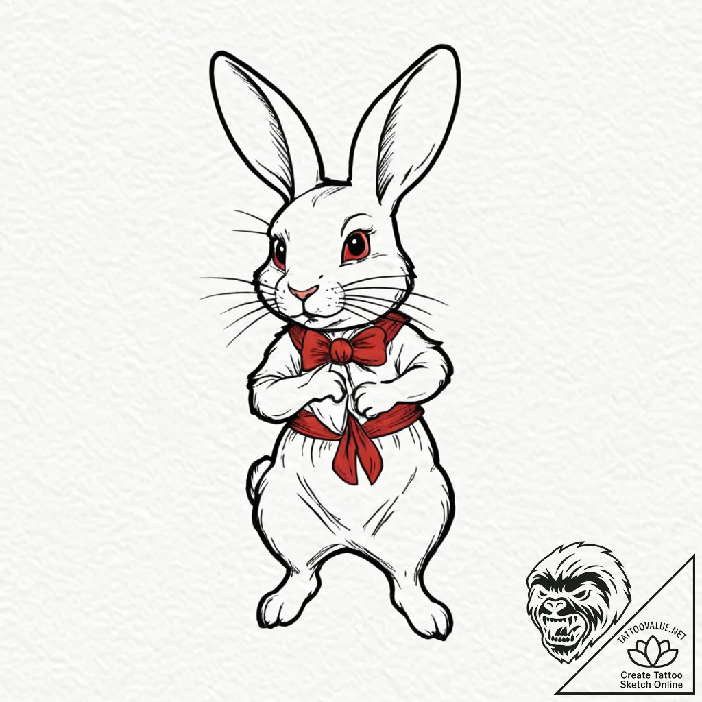 Linework tattoo design of the white rabbit, m... - tattoo sketch (№1752735835_0, 17.07.2025 07:03) — tattoovalue.net