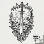 Tattoo sketch a pixelated sword and shield wi… – tattoo sketch (№1752735991_0, 17.07.2025 07:06) — tattoovalue.net