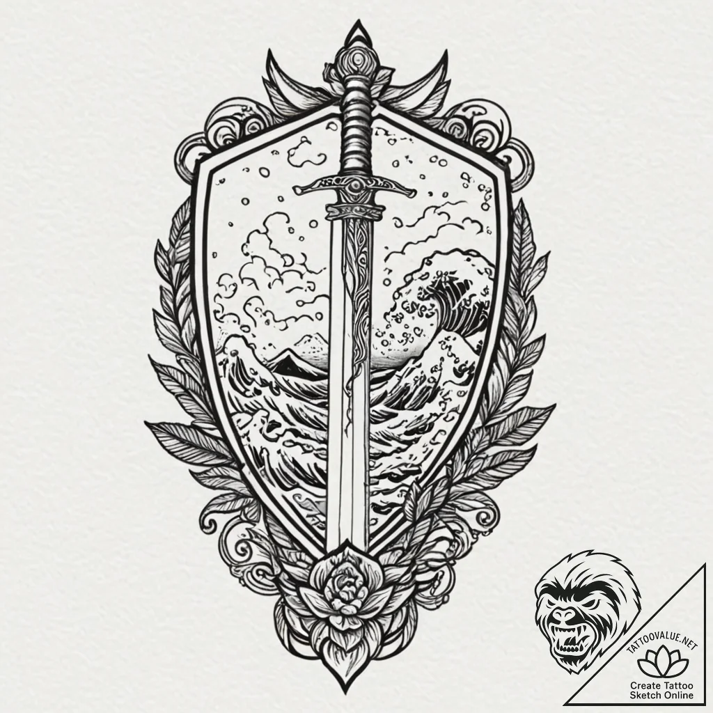 Tattoo sketch a pixelated sword and shield wi... - tattoo sketch (№1752735991_0, 17.07.2025 07:06) — tattoovalue.net