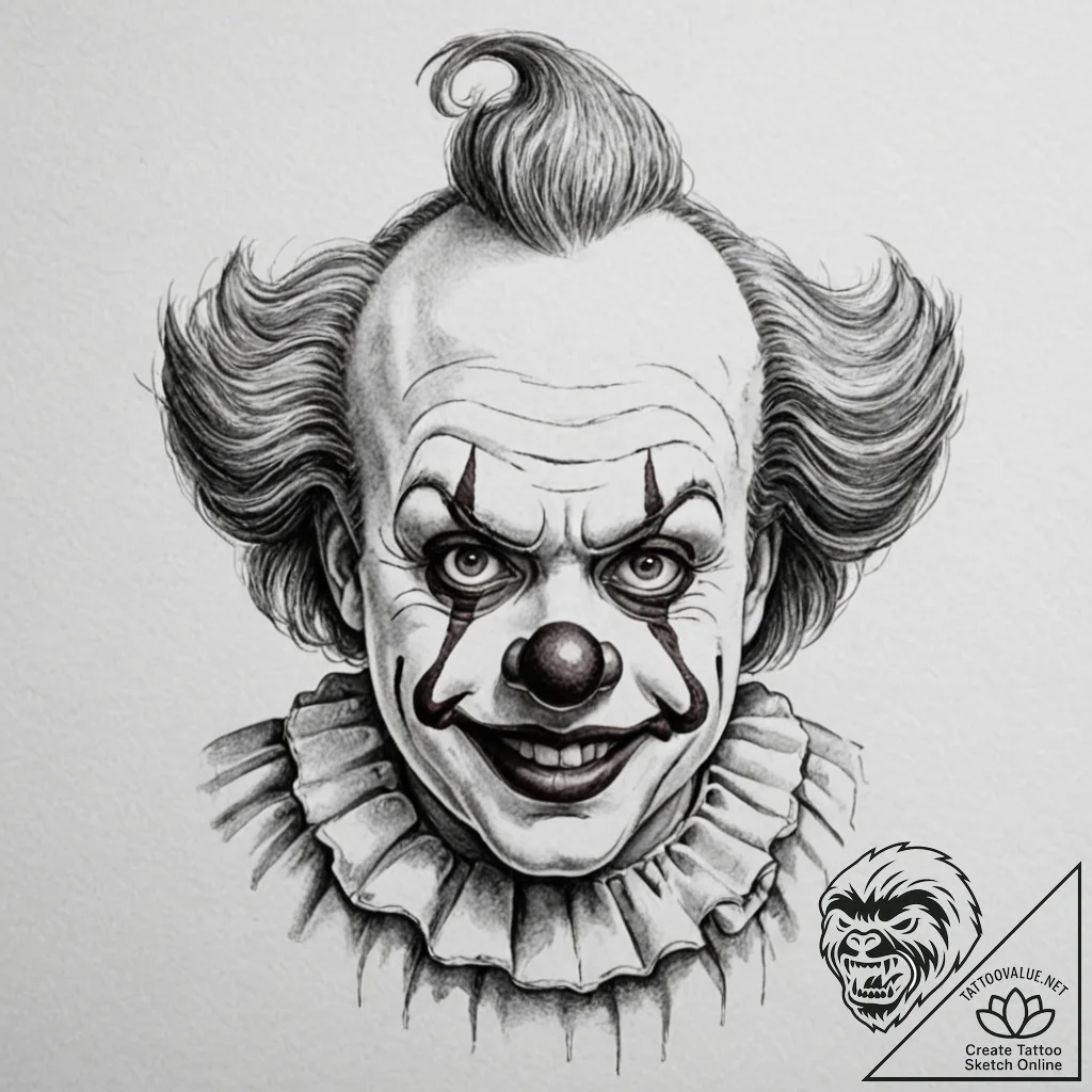 Clown, tattoo drawing outline, on a clean whi... - tattoo sketch (№1752736683_0, 17.07.2025 07:18) — tattoovalue.net