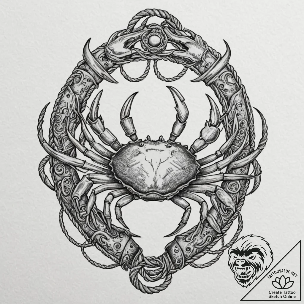 Tattoo design a detailed cancer crab, with sa... - tattoo sketch (№1752736840_0, 17.07.2025 07:20) — tattoovalue.net