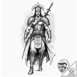 Tattoo design: a powerful slavic warrior clad… – tattoo sketch (№1752736997_0, 17.07.2025 07:23) — tattoovalue.net