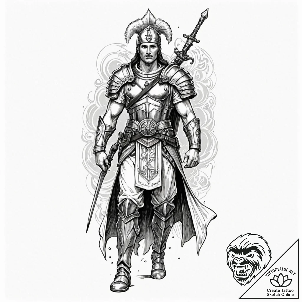 Tattoo design: a powerful slavic warrior clad... - tattoo sketch (№1752736997_0, 17.07.2025 07:23) — tattoovalue.net