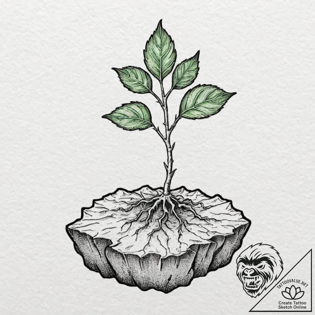 Tattoo sketch a small sprout emerging from cr... - tattoo sketch (№1752737698_0, 17.07.2025 07:34) — tattoovalue.net