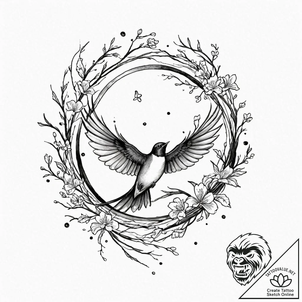 Tattoo design a bird (e.g., swallow, dove) in... - tattoo sketch (№1752737932_0, 17.07.2025 07:38) — tattoovalue.net