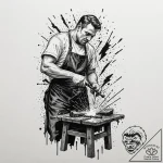 A detailed portrait of a blacksmith at work,… – tattoo sketch (№1752738321_0, 17.07.2025 07:45) — tattoovalue.net