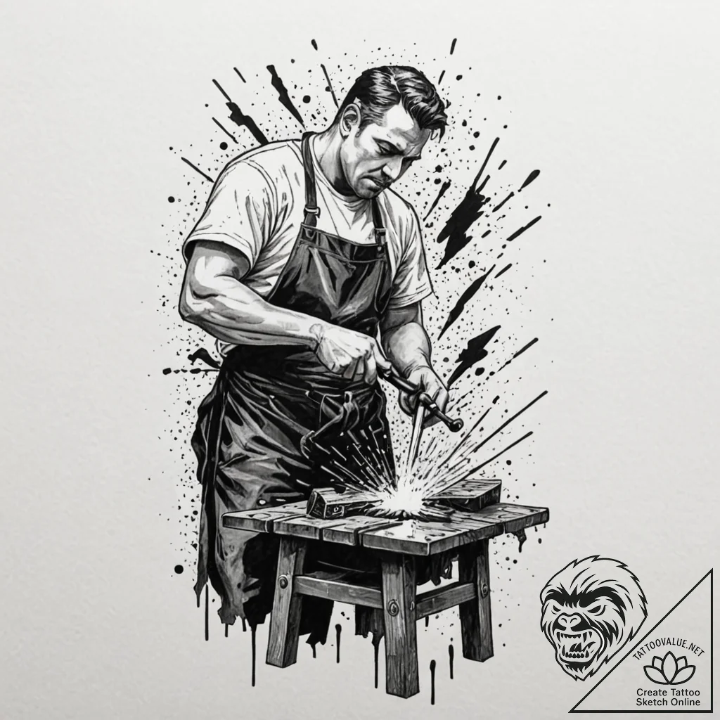 A detailed portrait of a blacksmith at work,... - tattoo sketch (№1752738321_0, 17.07.2025 07:45) — tattoovalue.net