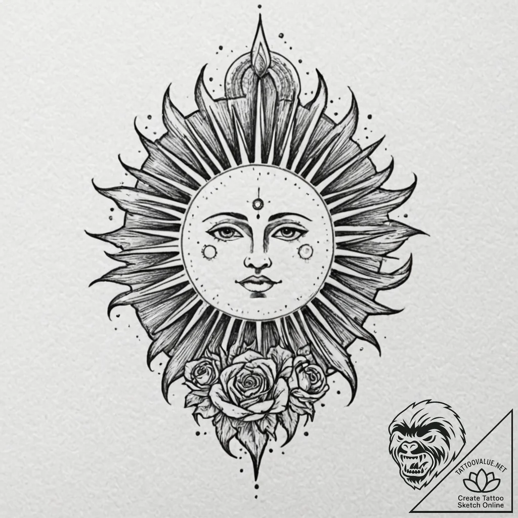Tattoo sketch: dazhbog depicted as a radiant... - tattoo sketch (№1752738555_0, 17.07.2025 07:49) — tattoovalue.net