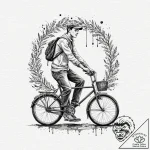 A linework tattoo of the bicycle scene from b… – tattoo sketch (№1752740262_0, 17.07.2025 08:17) — tattoovalue.net