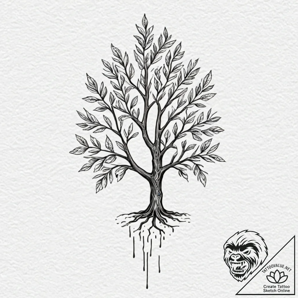Tattoo sketch a tree with leaves for personal... - tattoo sketch (№1752740659_0, 17.07.2025 08:24) — tattoovalue.net