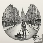 A street sweeper cleaning a city street in th… – tattoo sketch (№1752741371_0, 17.07.2025 08:36) — tattoovalue.net