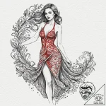 Watercolor sketch of the “woman in the red dr… – tattoo sketch (№1752741830_0, 17.07.2025 08:43) — tattoovalue.net