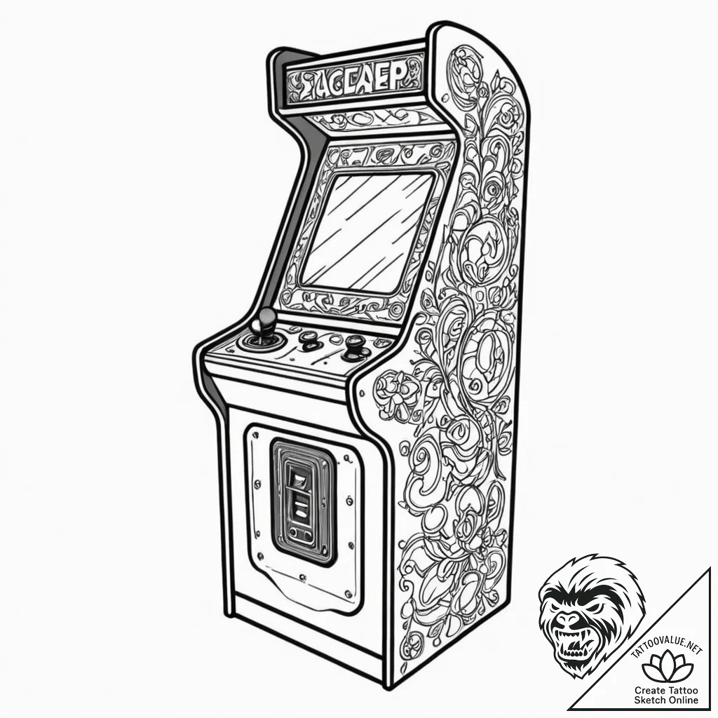 Tattoo design a classic arcade cabinet glowin... - tattoo sketch (№1752741907_0, 17.07.2025 08:45) — tattoovalue.net