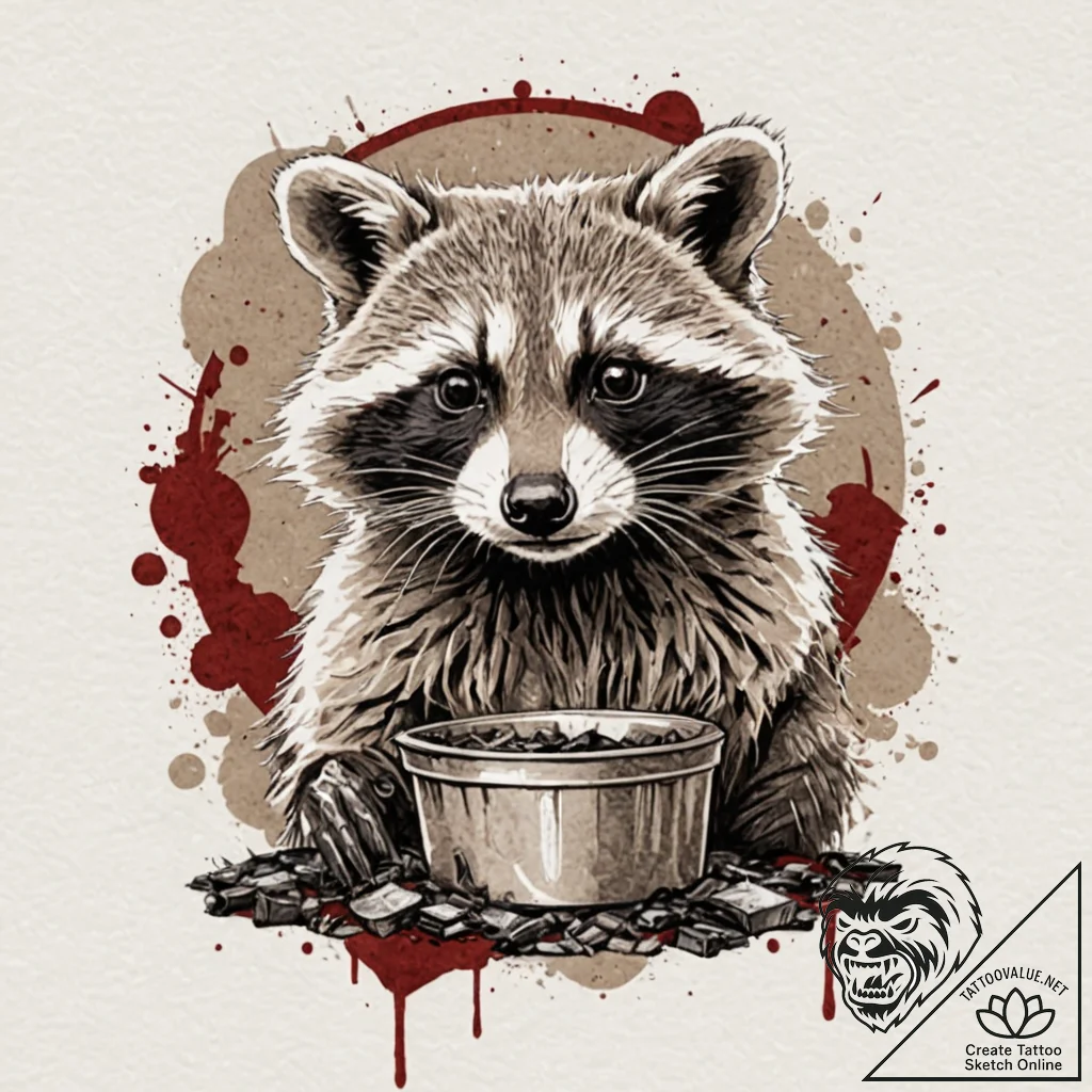 Raccoon, ink illustration for tattoo, on a cl... - tattoo sketch (№1752743360_0, 17.07.2025 09:09) — tattoovalue.net
