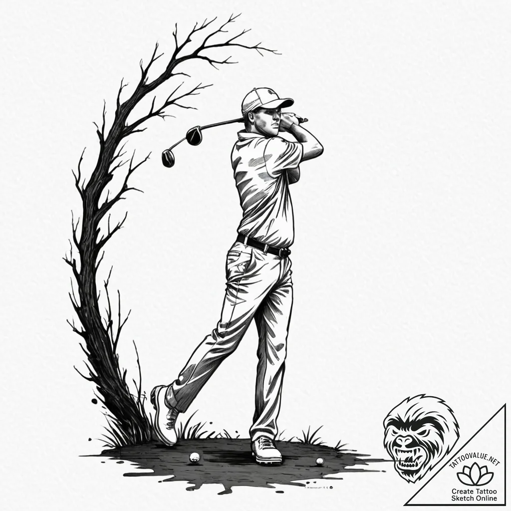 Tattoo design a golfer's swing, focused and p... - tattoo sketch (№1752743820_0, 17.07.2025 09:17) — tattoovalue.net