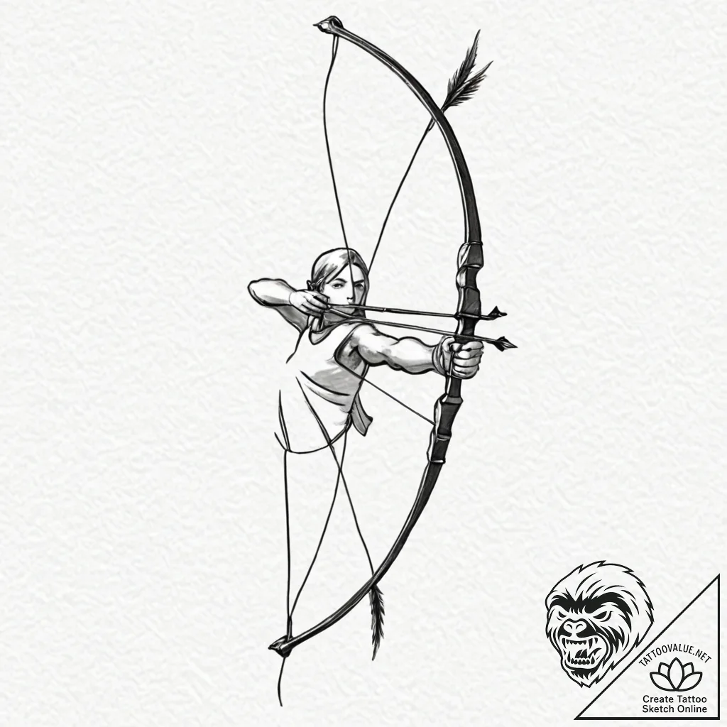 Tattoo design an archer's bow with an arrow n... - tattoo sketch (№1752743972_0, 17.07.2025 09:19) — tattoovalue.net