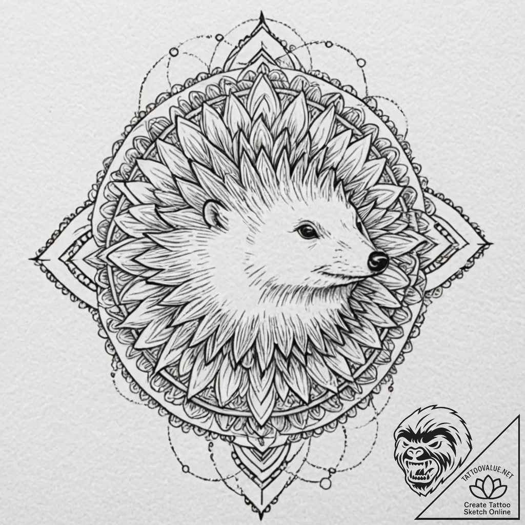 Hedgehog, concept art for tattoo, geometric t... - tattoo sketch (№1752744278_0, 17.07.2025 09:24) — tattoovalue.net