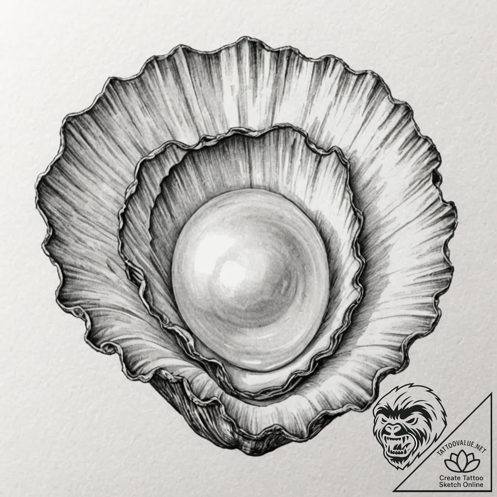 Tattoo design a delicate pearl in an open oys... - tattoo sketch (№1752744892_0, 17.07.2025 09:34) — tattoovalue.net