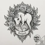 Pegasus, tattoo drawing outline, on a clean w… – tattoo sketch (№1752744968_0, 17.07.2025 09:36) — tattoovalue.net
