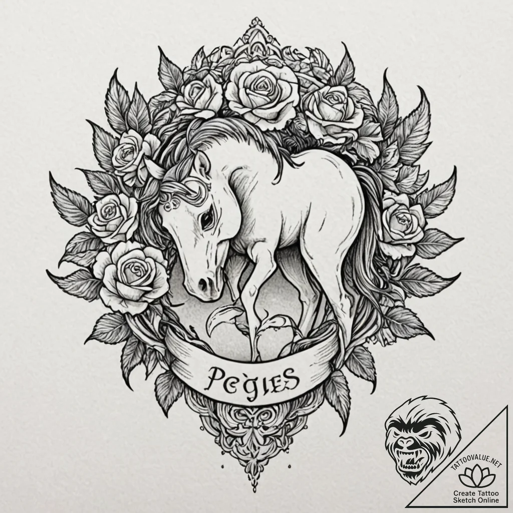 Pegasus, tattoo drawing outline, on a clean w... - tattoo sketch (№1752744968_0, 17.07.2025 09:36) — tattoovalue.net