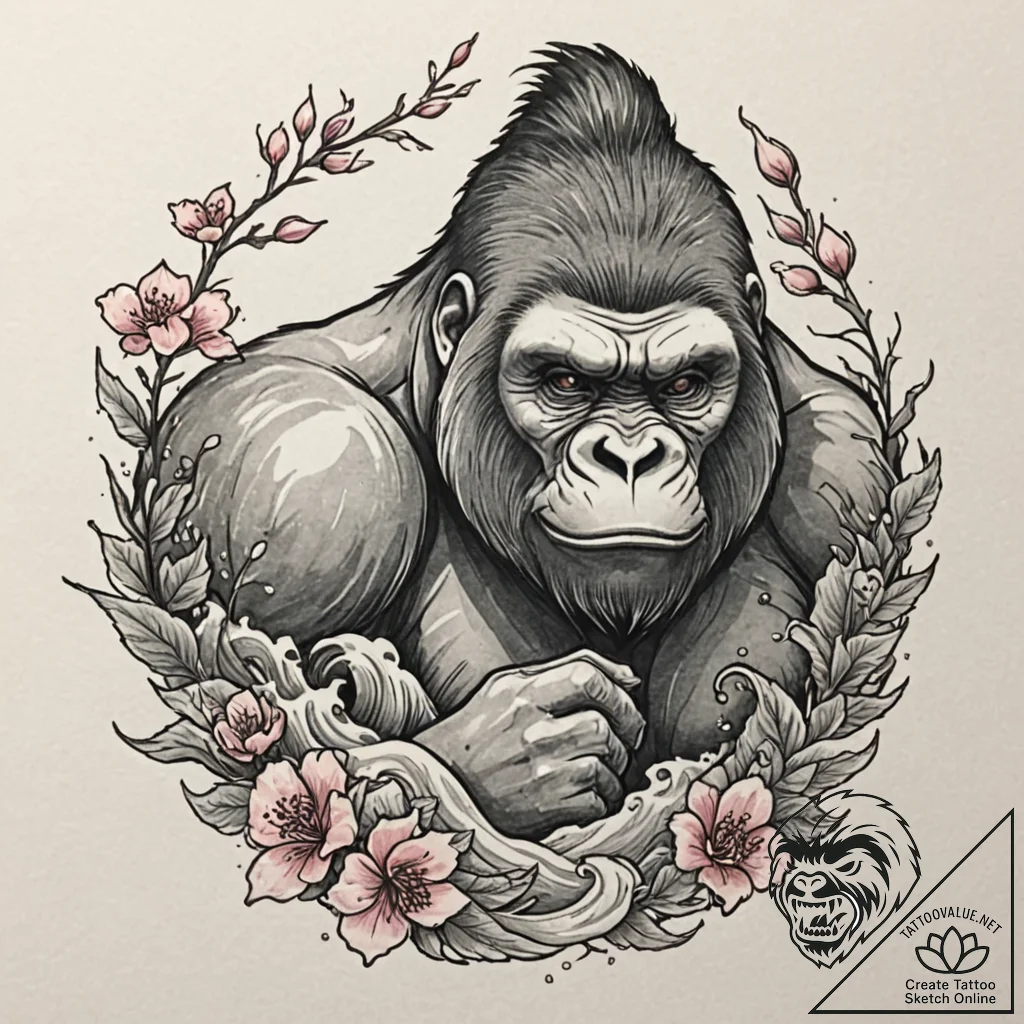 A silverback gorilla looking thoughtfully int... - tattoo sketch (№1752745044_0, 17.07.2025 09:37) — tattoovalue.net