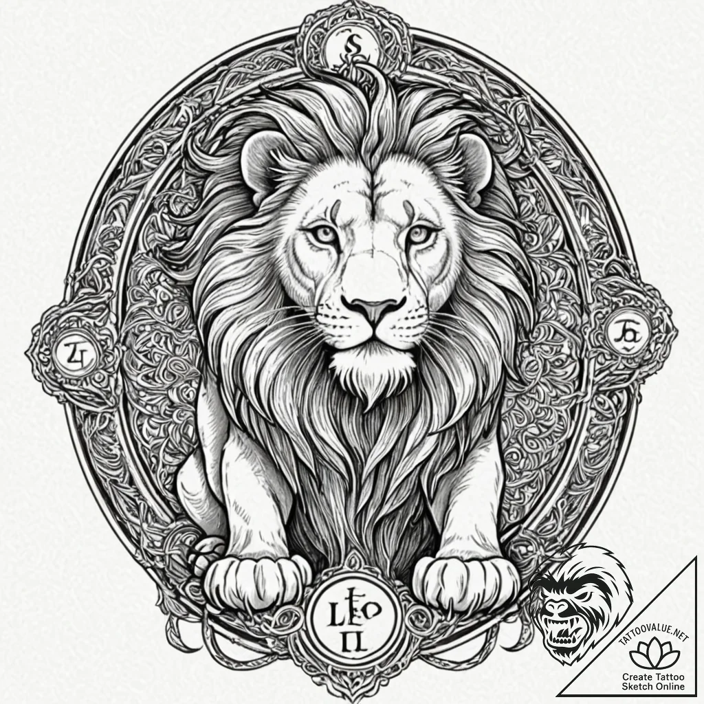Tattoo sketch a leo lion with the "strength"... - tattoo sketch (№1752745199_0, 17.07.2025 09:39) — tattoovalue.net