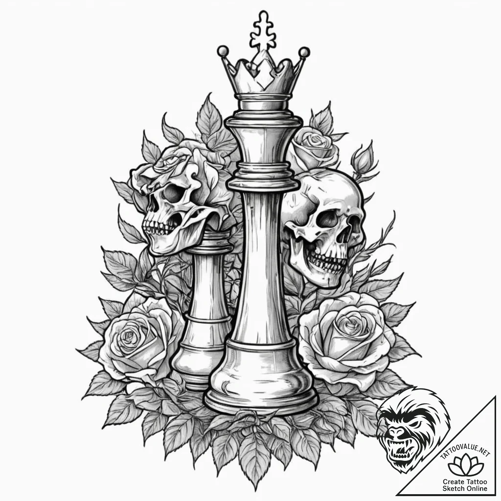 Tattoo sketch a victorious chess piece standi... - tattoo sketch (№1752745664_0, 17.07.2025 09:47) — tattoovalue.net