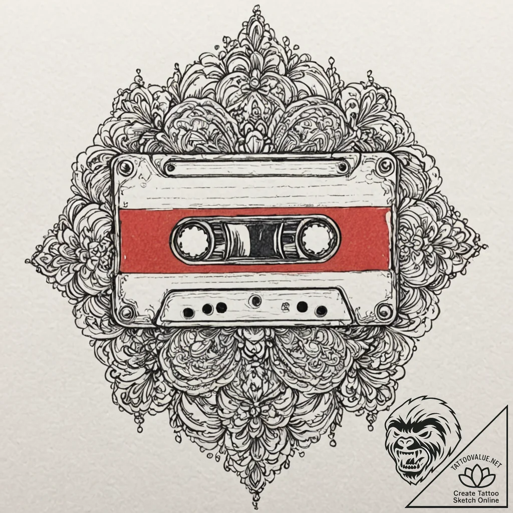 A neo-traditional tattoo of a "awesome mix vo... - tattoo sketch (№1752745741_0, 17.07.2025 09:49) — tattoovalue.net