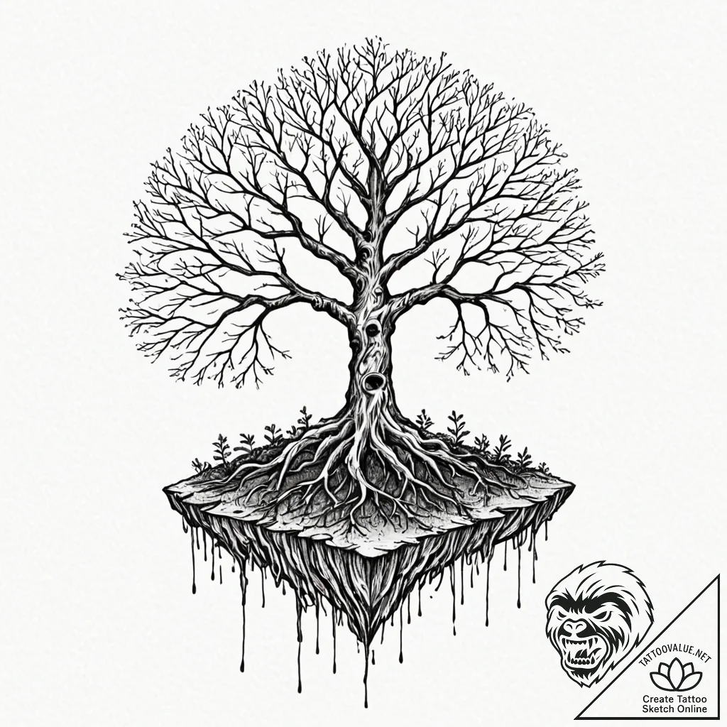 Tattoo sketch a tree with roots growing into... - tattoo sketch (№1752745820_0, 17.07.2025 09:50) — tattoovalue.net