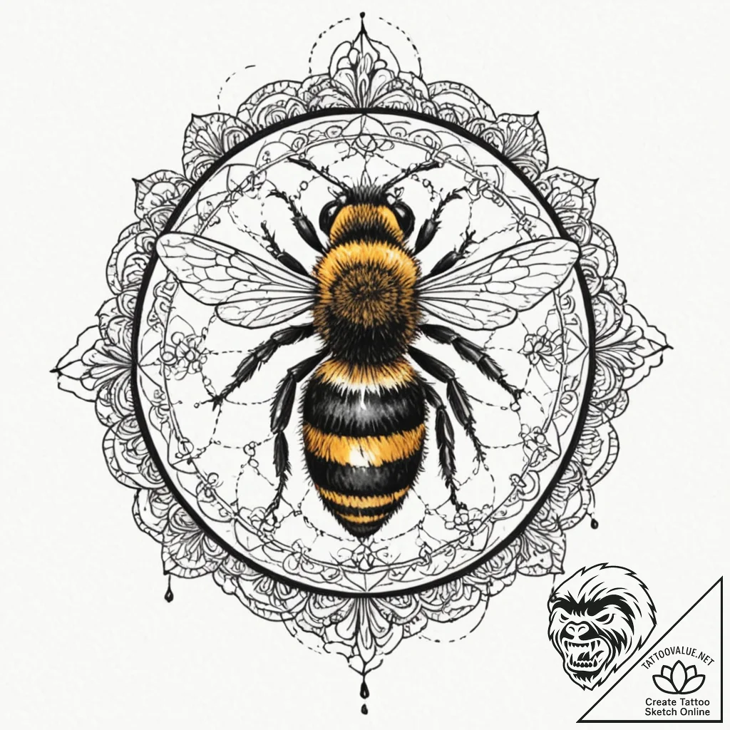 A trash polka portrait of candyman, with bees... - tattoo sketch (№1752746131_0, 17.07.2025 09:55) — tattoovalue.net