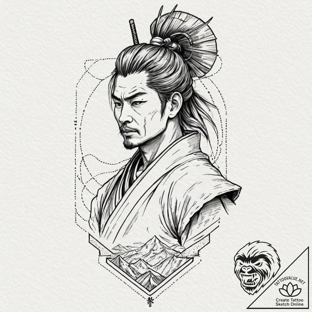 Tattoo sketch a samurai's stoic profile, conv... - tattoo sketch (№1752746599_0, 17.07.2025 10:03) — tattoovalue.net
