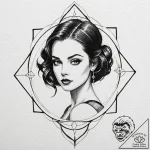 A linework tattoo of the silhouette of a femm… – tattoo sketch (№1752746679_0, 17.07.2025 10:04) — tattoovalue.net