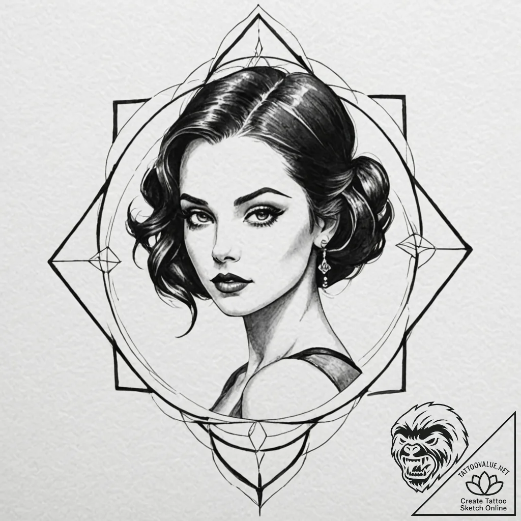 A linework tattoo of the silhouette of a femm... - tattoo sketch (№1752746679_0, 17.07.2025 10:04) — tattoovalue.net