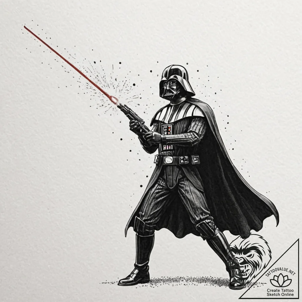 Graphic novel art of darth vader in a dynamic... - tattoo sketch (№1752746833_0, 17.07.2025 10:07) — tattoovalue.net