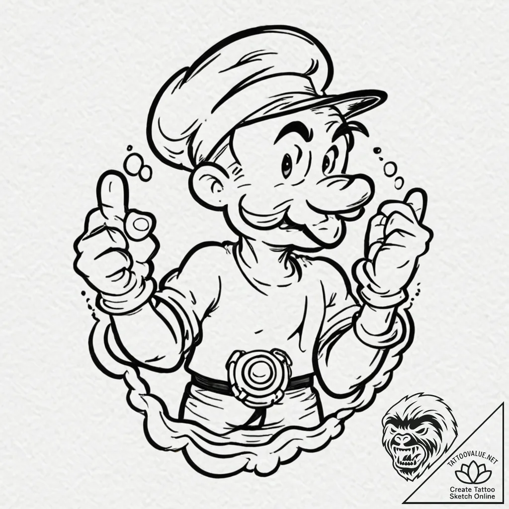 Popeye the sailor, concept art for tattoo, on... - tattoo sketch (№1752747613_0, 17.07.2025 10:20) — tattoovalue.net